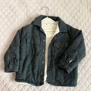 Zara Dark Charcoal Sherpa-Lined Kids Jean Jacket